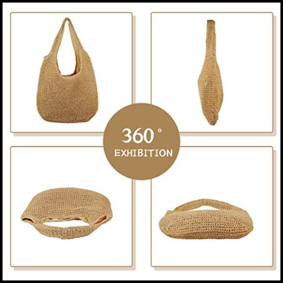 Straw Hobo Tote Bag Handwoven Rattan Retro Beach Summer Casual Purse - Picture 3 of 7